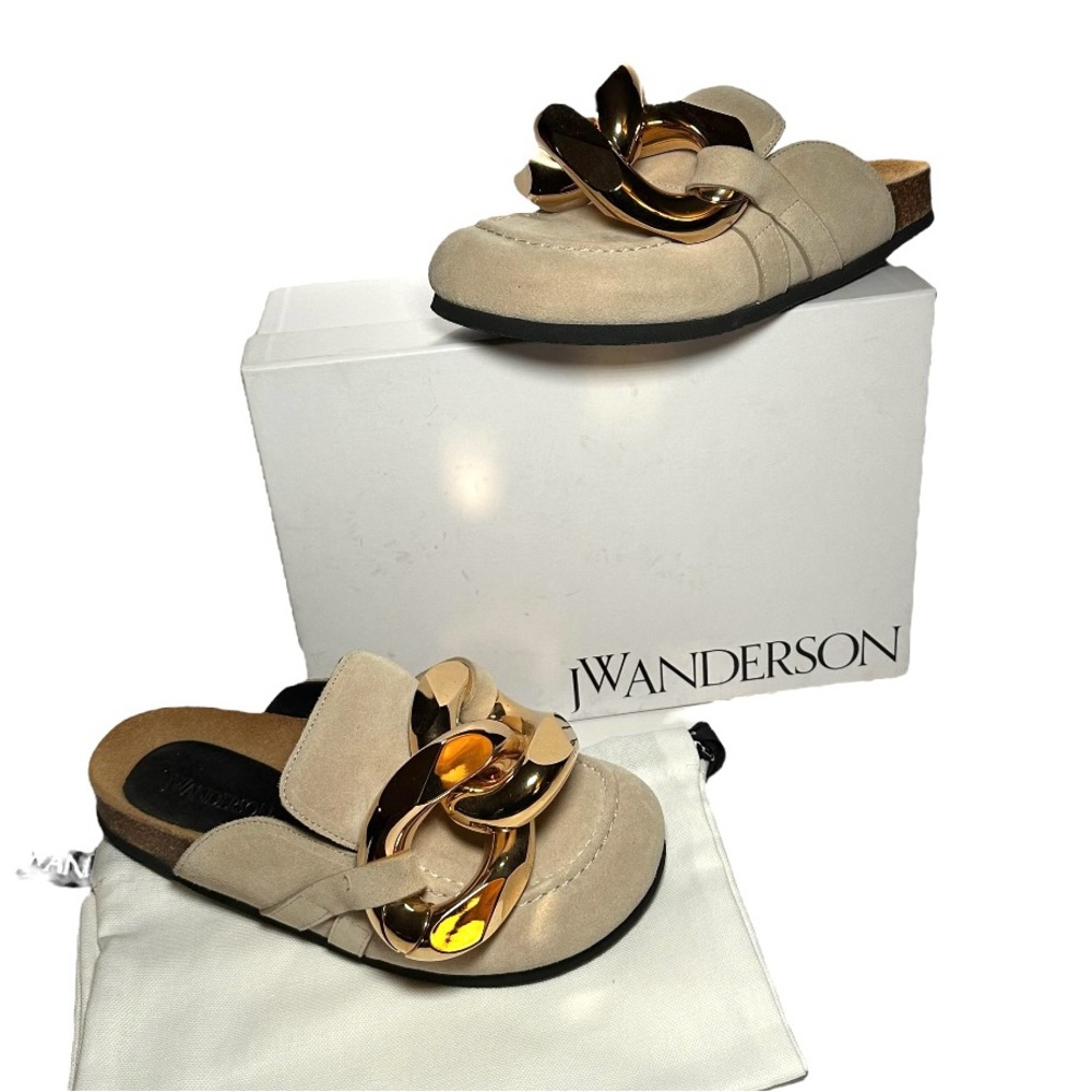 JW Anderson Beige Suede Leather Chain Link Slide Mules Sz 36 or US 6.Ne…